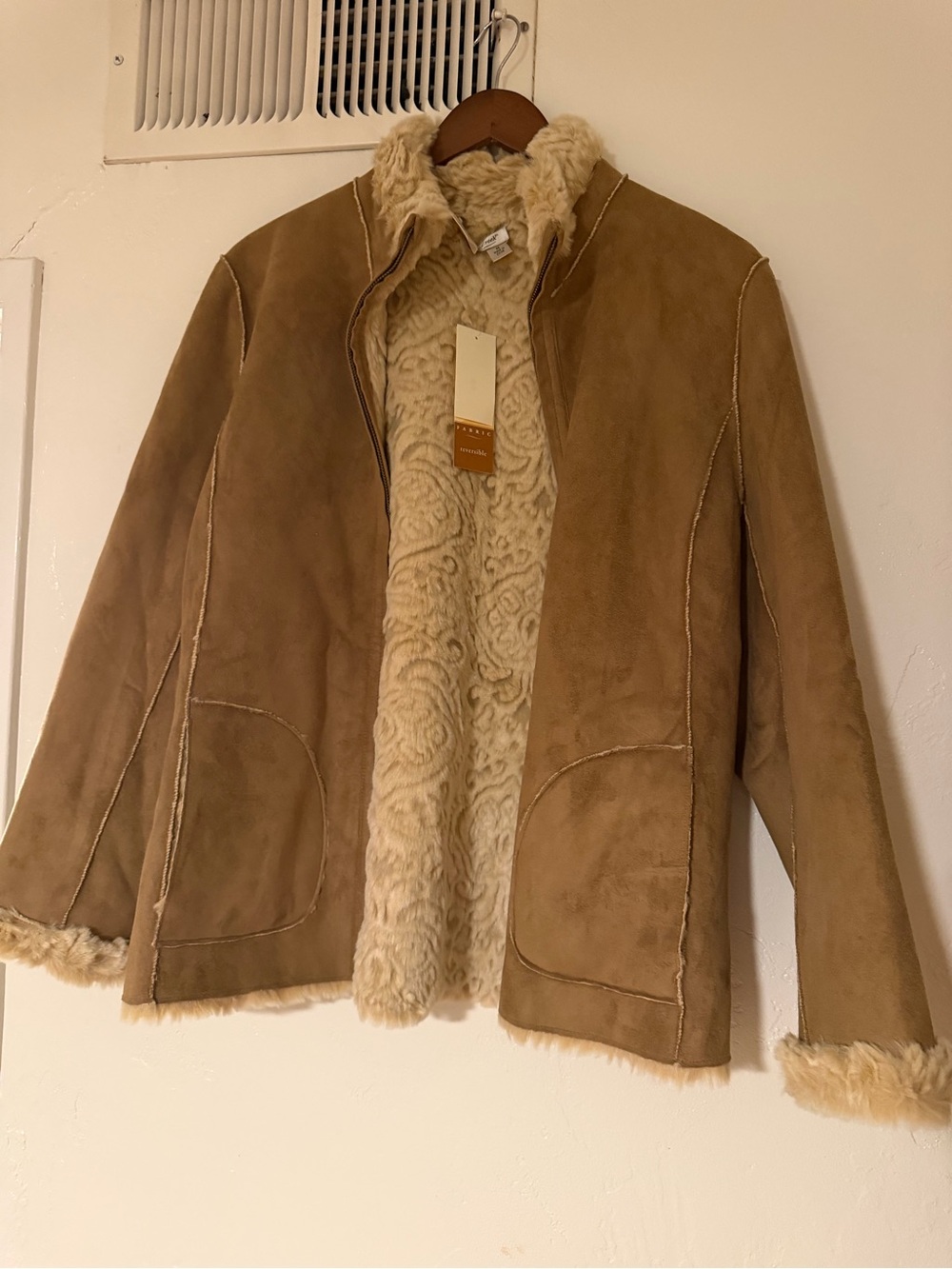 Coldwater Creek Tan Suede Teddy Jacket with Cream Sherpa Lining